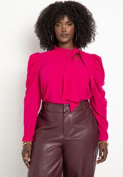 Plus Size Pink Puff Sleeve Top