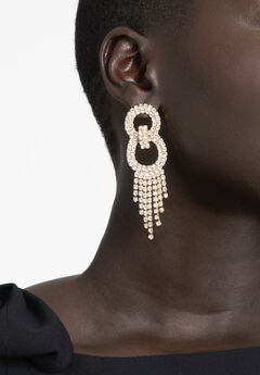 Oversized Gem Link Earrings With Fringe