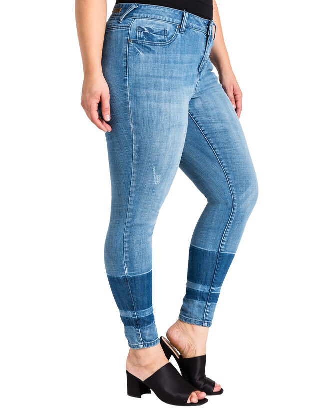 Plus Size Virginia Two-Tone Contrast Stripe Women's Skinny Jeans, , alternate image number null