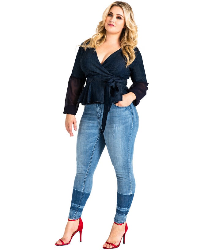 Plus Size Virginia Two-Tone Contrast Stripe Women's Skinny Jeans, , alternate image number null