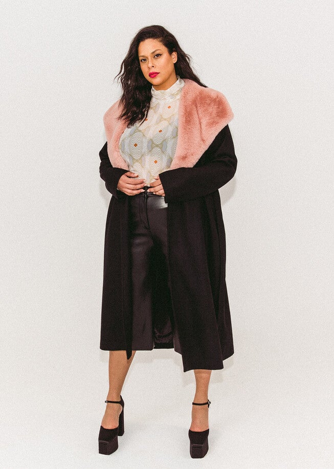 Faux Fur Collar Wrap Coat, , alternate image number null