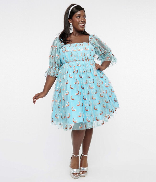 Smak Parlour Sky Blue & Glitter Rainbows Love Interest Babydoll Dress, Sky Blue Glitter Rainbows / Light Blue, hi-res image number null