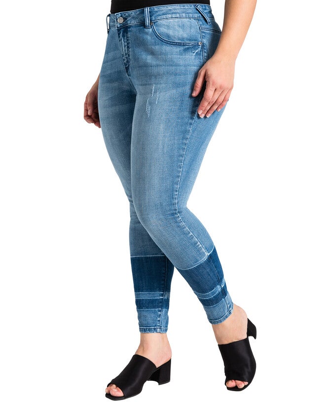Plus Size Virginia Two-Tone Contrast Stripe Women's Skinny Jeans, Blue / Medium Wash, hi-res image number null