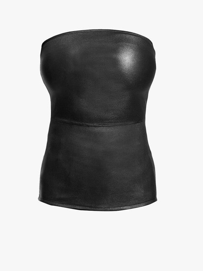 Cinematique Stretch Leather Bustier, Black / Black, hi-res image number null