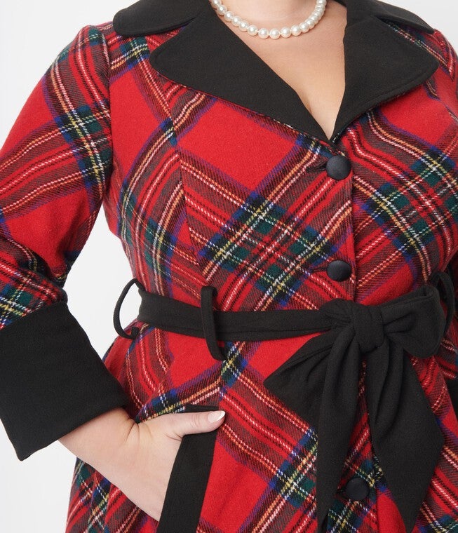 Unique Vintage Red Tartan Plaid Swing Coat, , alternate image number null