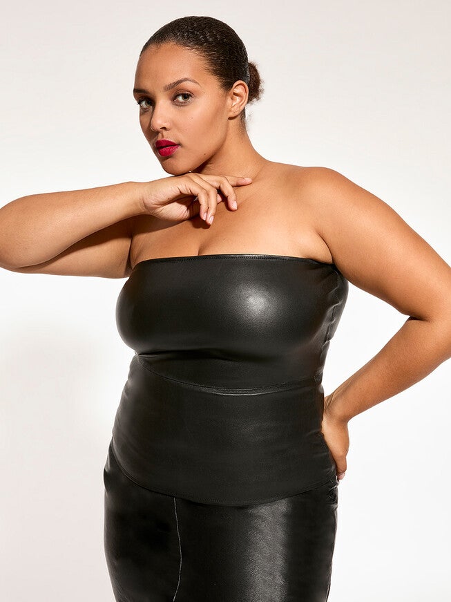 Cinematique Stretch Leather Bustier, Black / Black, alternate image number null