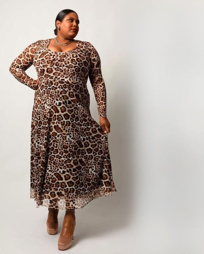 The Graham Mesh Midi Dress in Leopard, , alternate image number null
