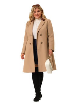 NOTCHED LAPEL WINTER WARM DOUBLE BREASTED LONG COAT