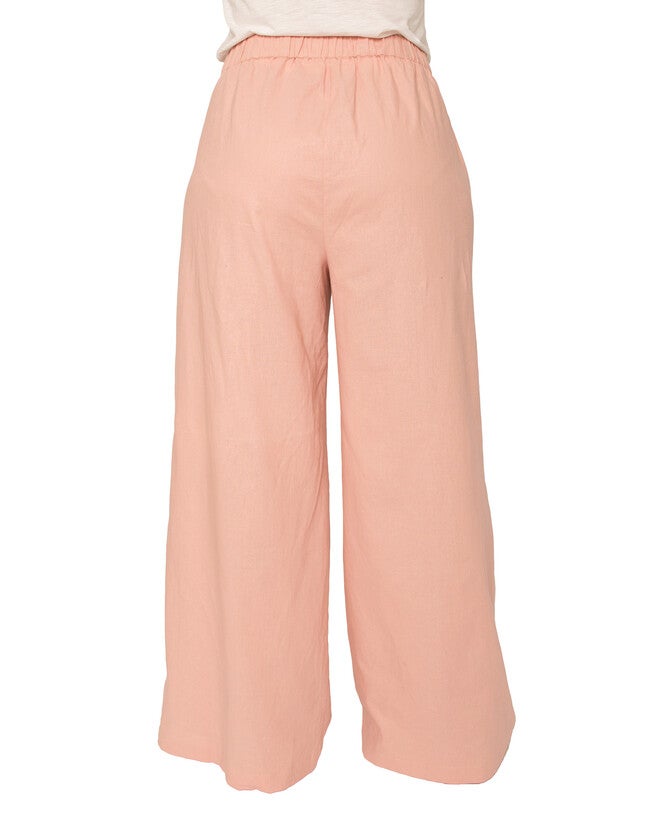 Cici Plus Size High Rise Wide Leg Linen Peach Lounge Pants, , alternate image number null