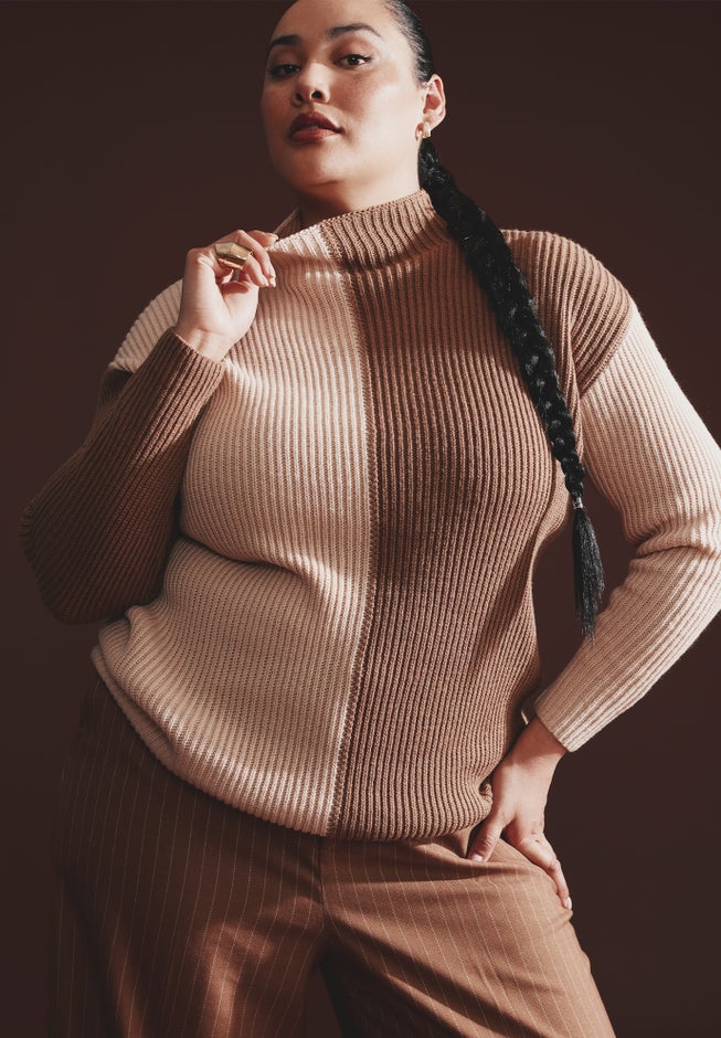 Mock Neck Colorblock Sweater image number null